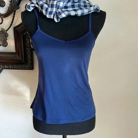 Liz Claiborne NWT Henley Ruffle Tank Navy Blue Gingham XS - Picture 5 of 16